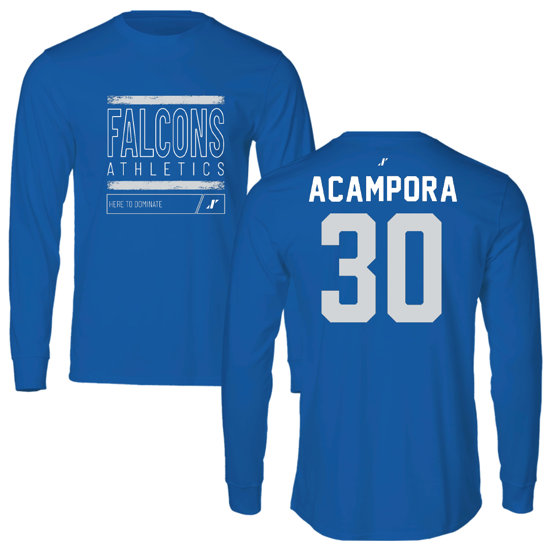 Albertus Magnus College Baseball Blue Dominate Performance Long Sleeve - #30 Anthony Acampora