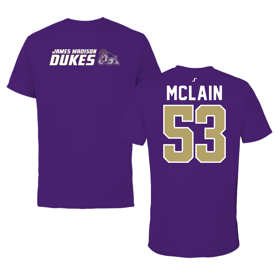 James Madison University Football Purple General Tee - #53 Hunter McLain