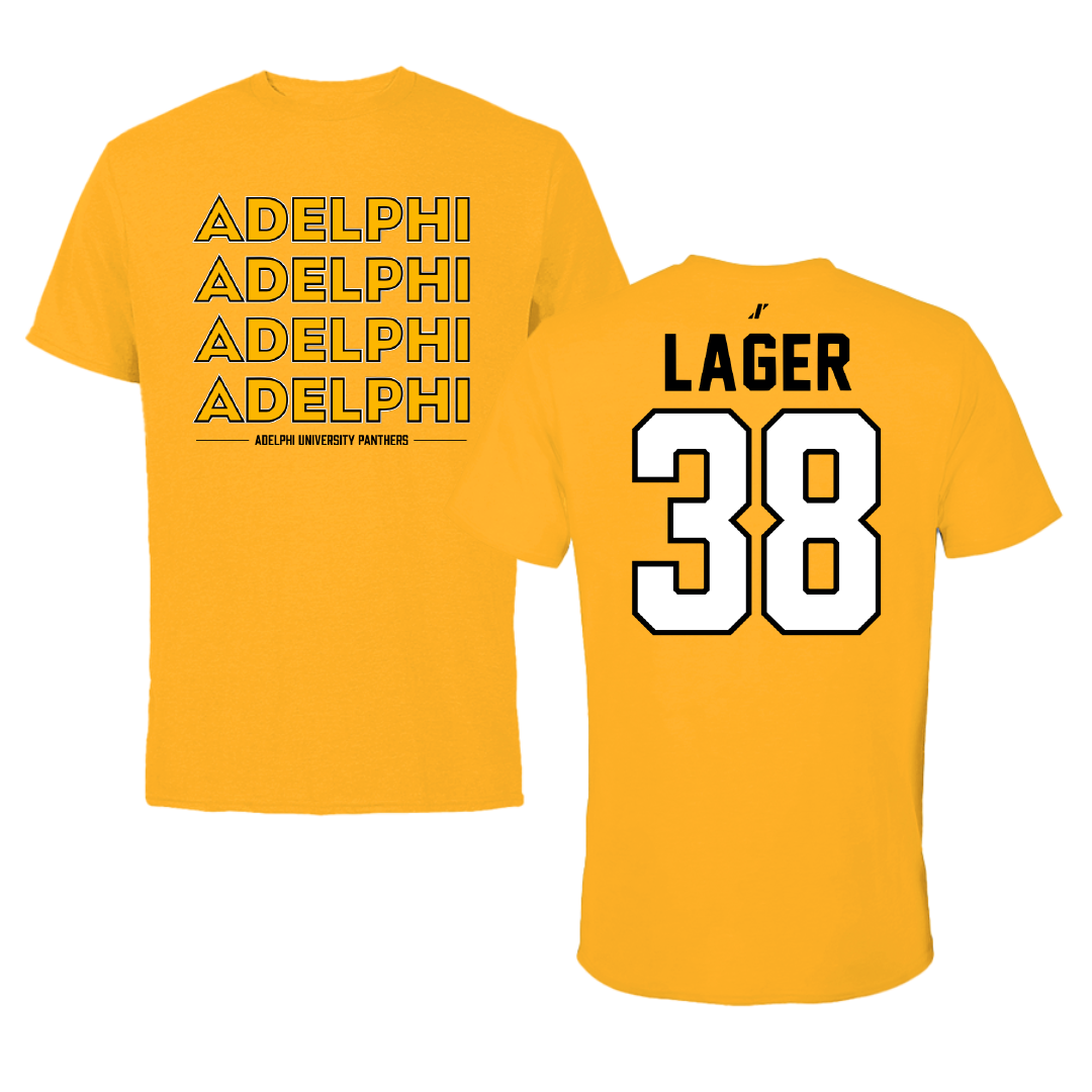 Adelphi University Soccer Gold General Tee - #38 Ethan Lager