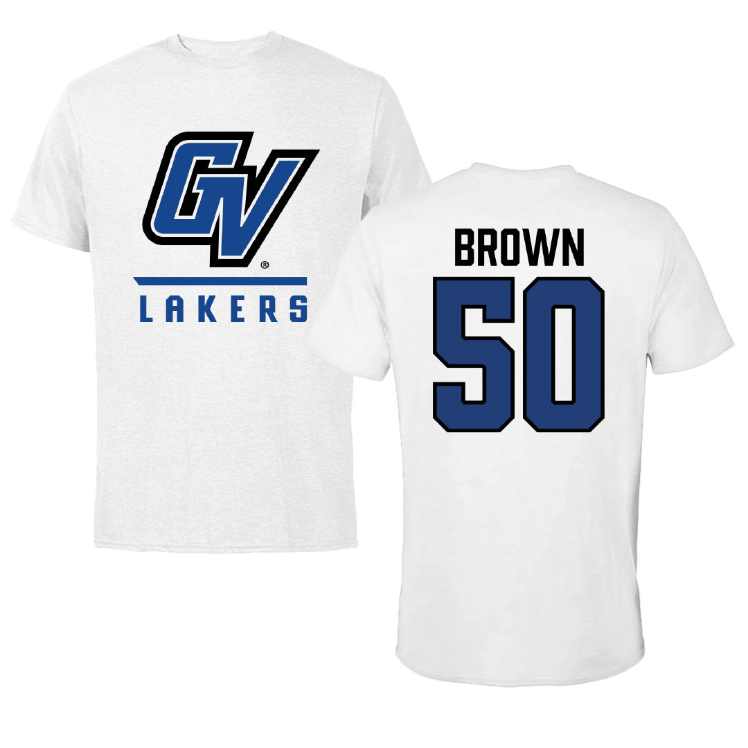 Grand Valley State University Football White Performance Tee - #50 Gabe Brown