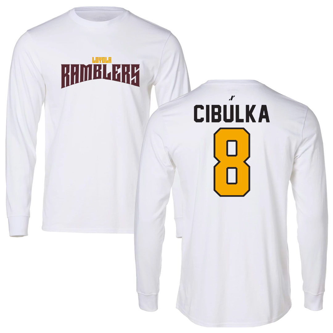 Loyola University-Chicago Soccer White Classic Performance Long Sleeve - #8 Jaimee Cibulka