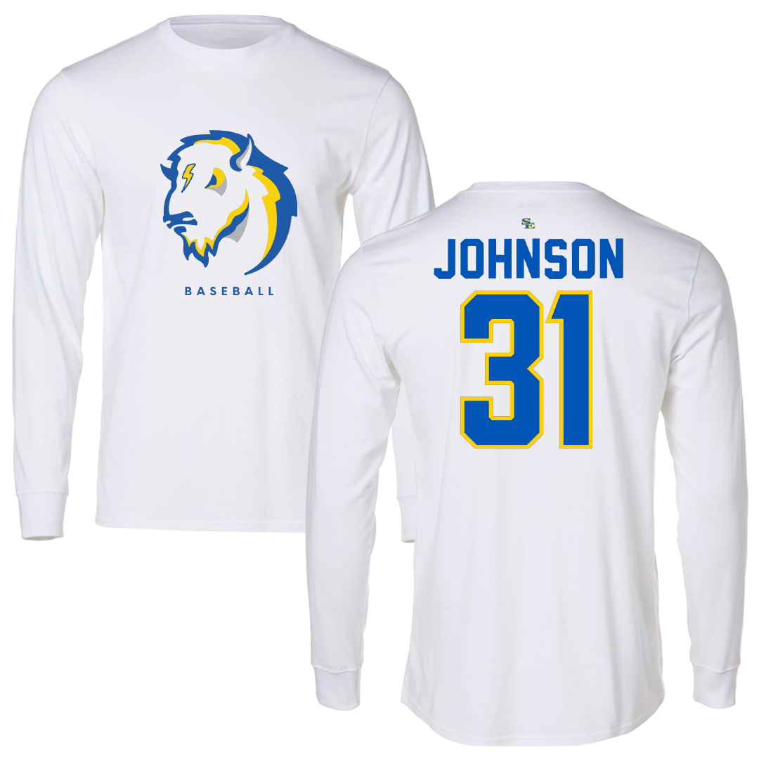 Southeastern Oklahoma State University Baseball White Long Sleeve - #31 Luke Johnson