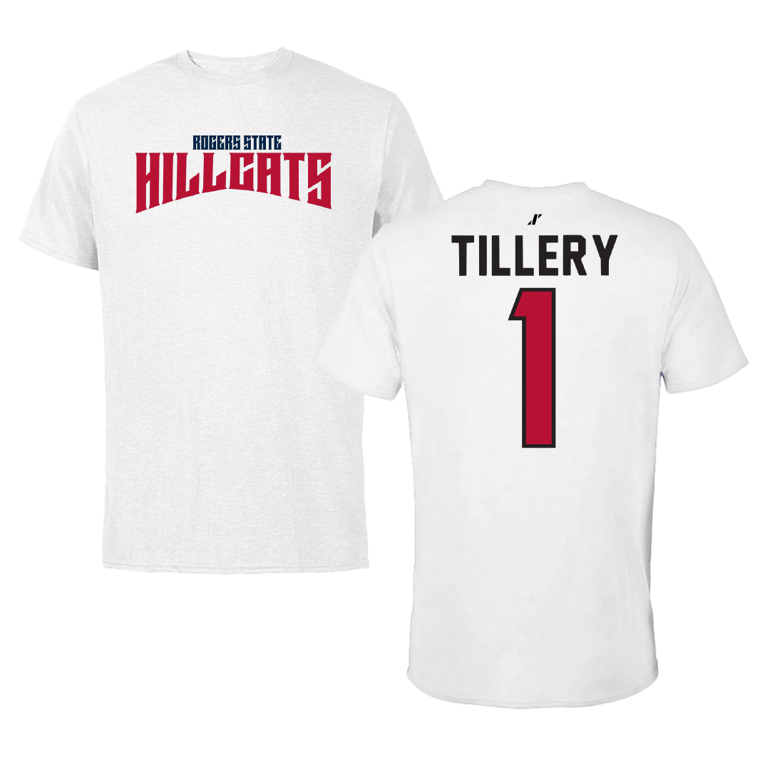 Rogers State University Basketball White Classic Performance Tee - #1 Bryce Tillery