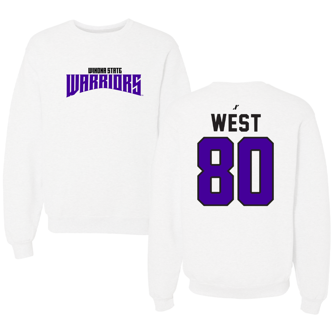 Winona State University Football White Classic Crewneck - #80 Jaylen West