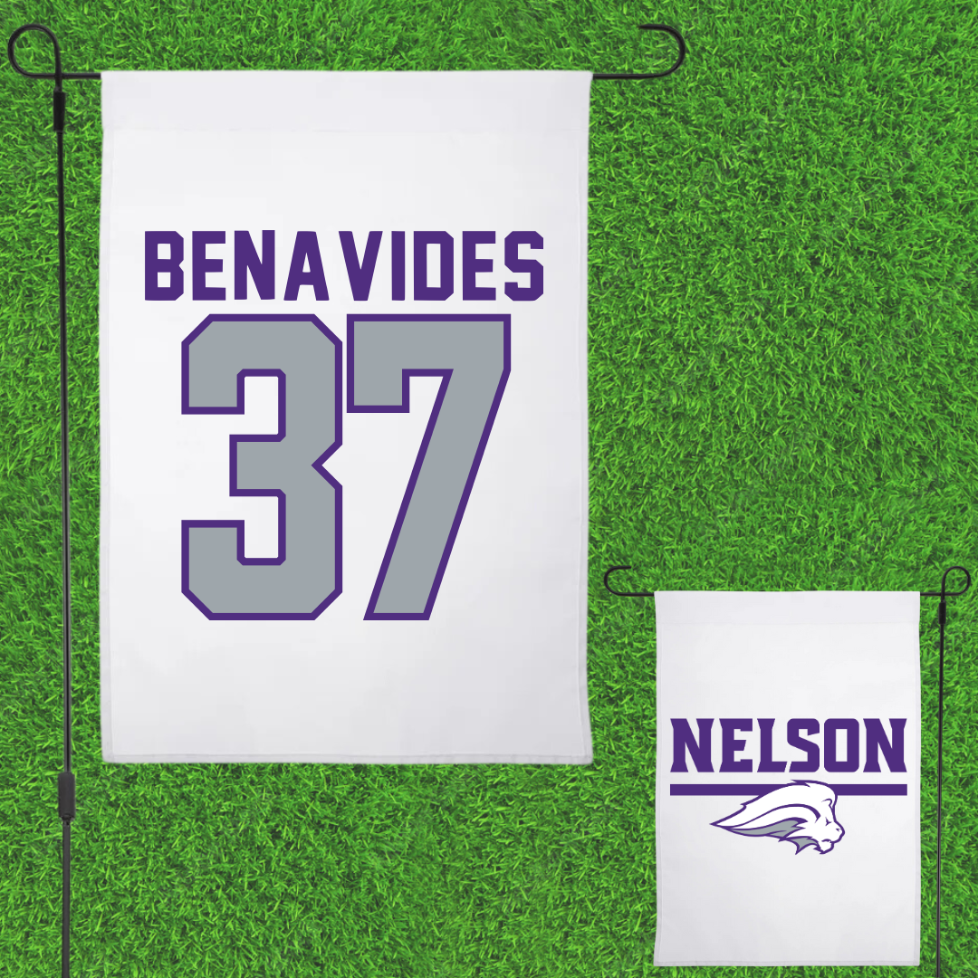 Nelson University Baseball White Garden Flag - #37 Eli Benavides