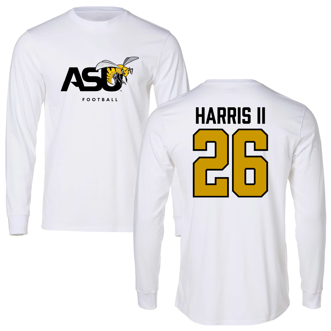 Alabama State University Football White Performance Long Sleeve - #26 Marcus Harris II