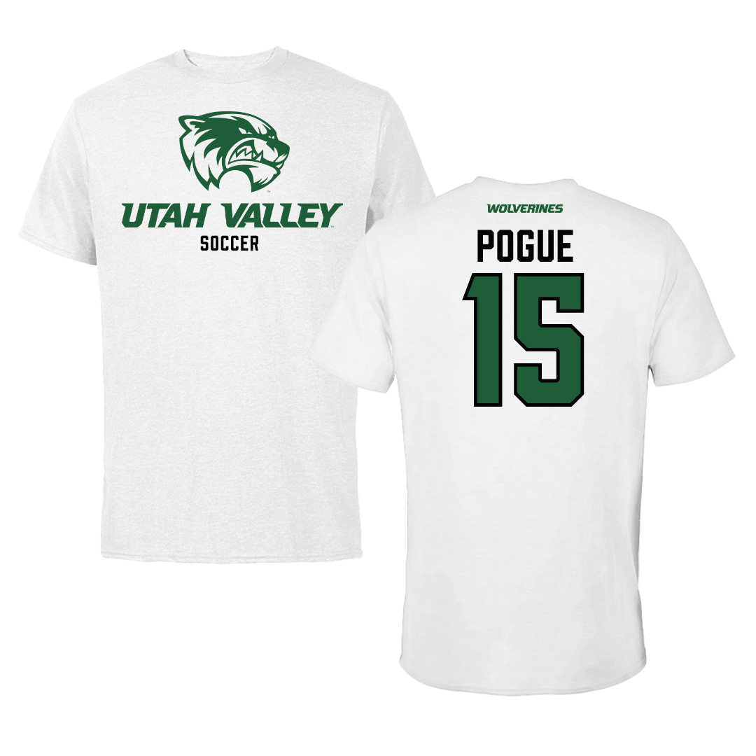 Utah Valley University Soccer White Performance Tee - #15 Noah Pogue