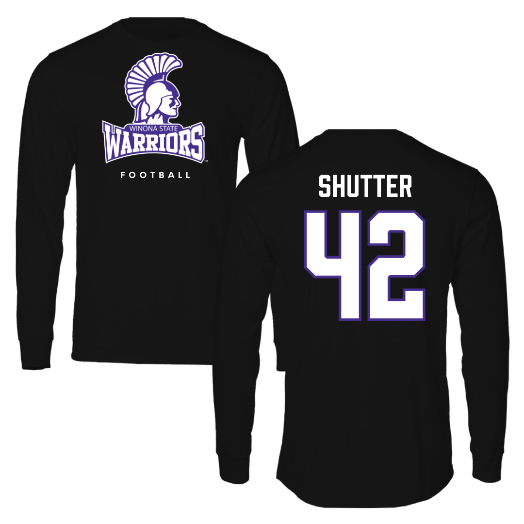 Winona State University Football Black Performance Long Sleeve - #42 Sam Shutter