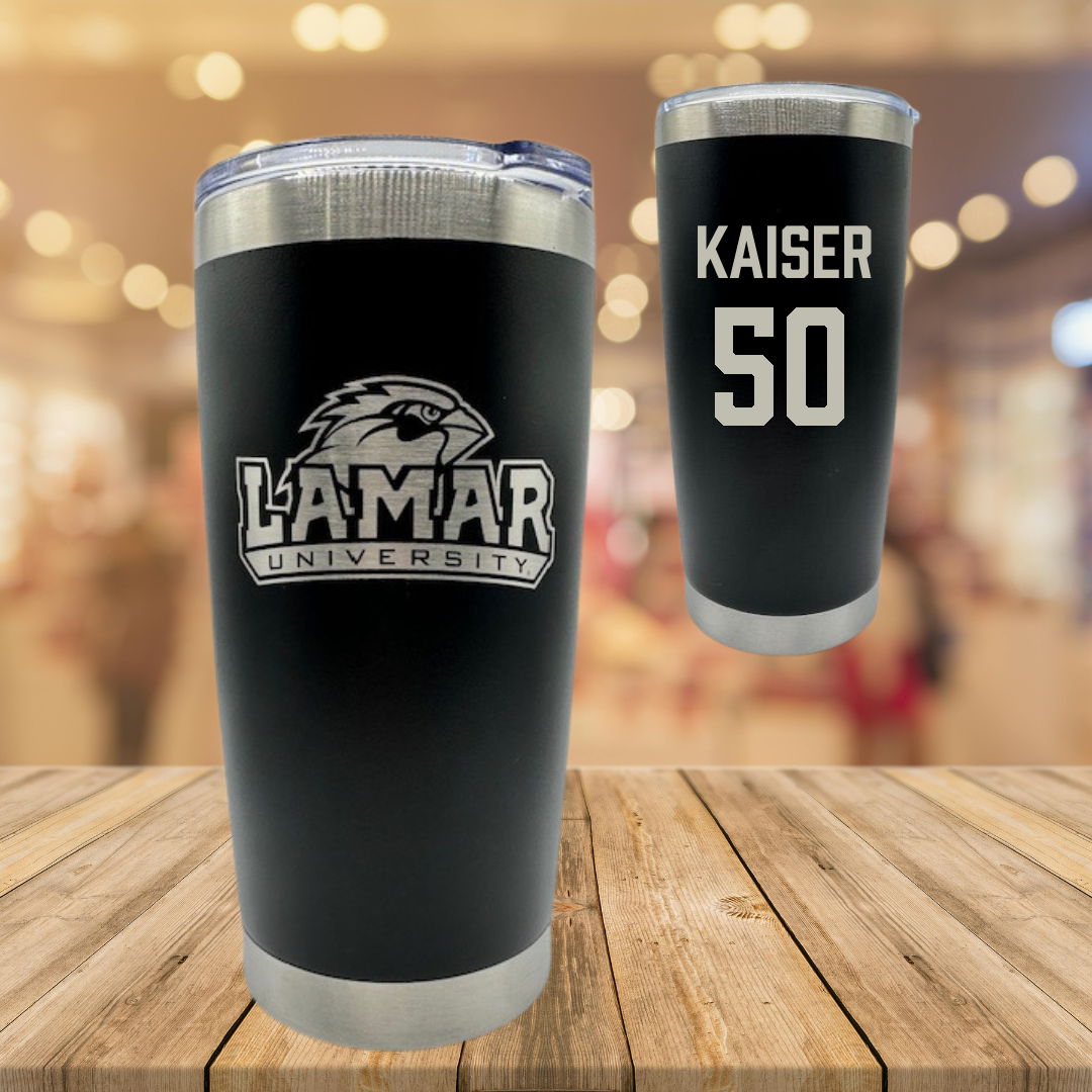 Lamar University Baseball Black Stainless Steel Tumbler - #50 Connor Kaiser