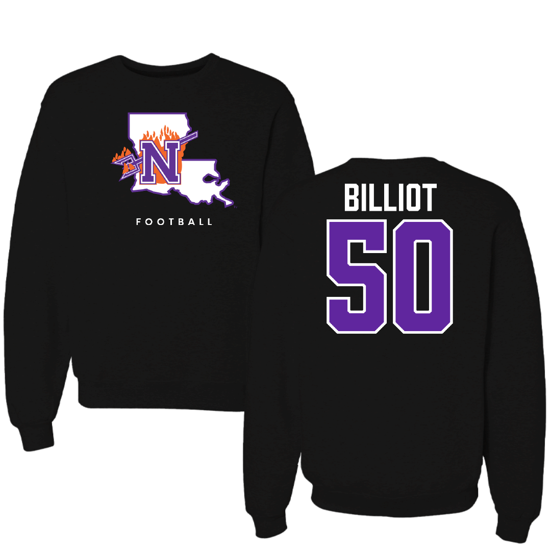 Northwestern State University Football Black Block Crewneck - #50 Caleb Billiot