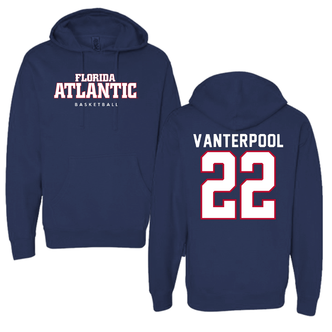 Florida Atlantic University Basketball Navy Block Hoodie - #22 Devin Vanterpool