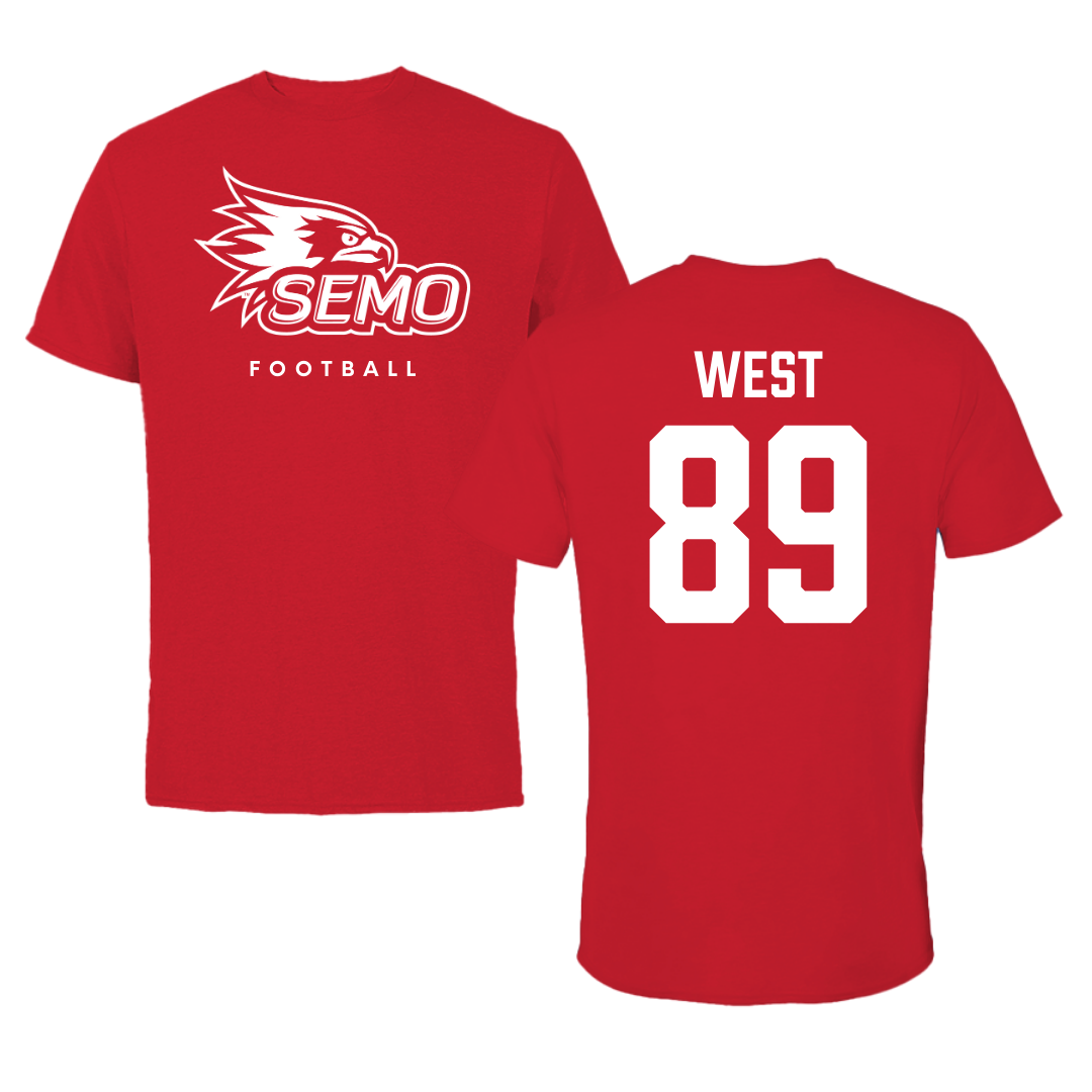Southeast Missouri State University Football Red Performance Tee - #89 Jaylan West