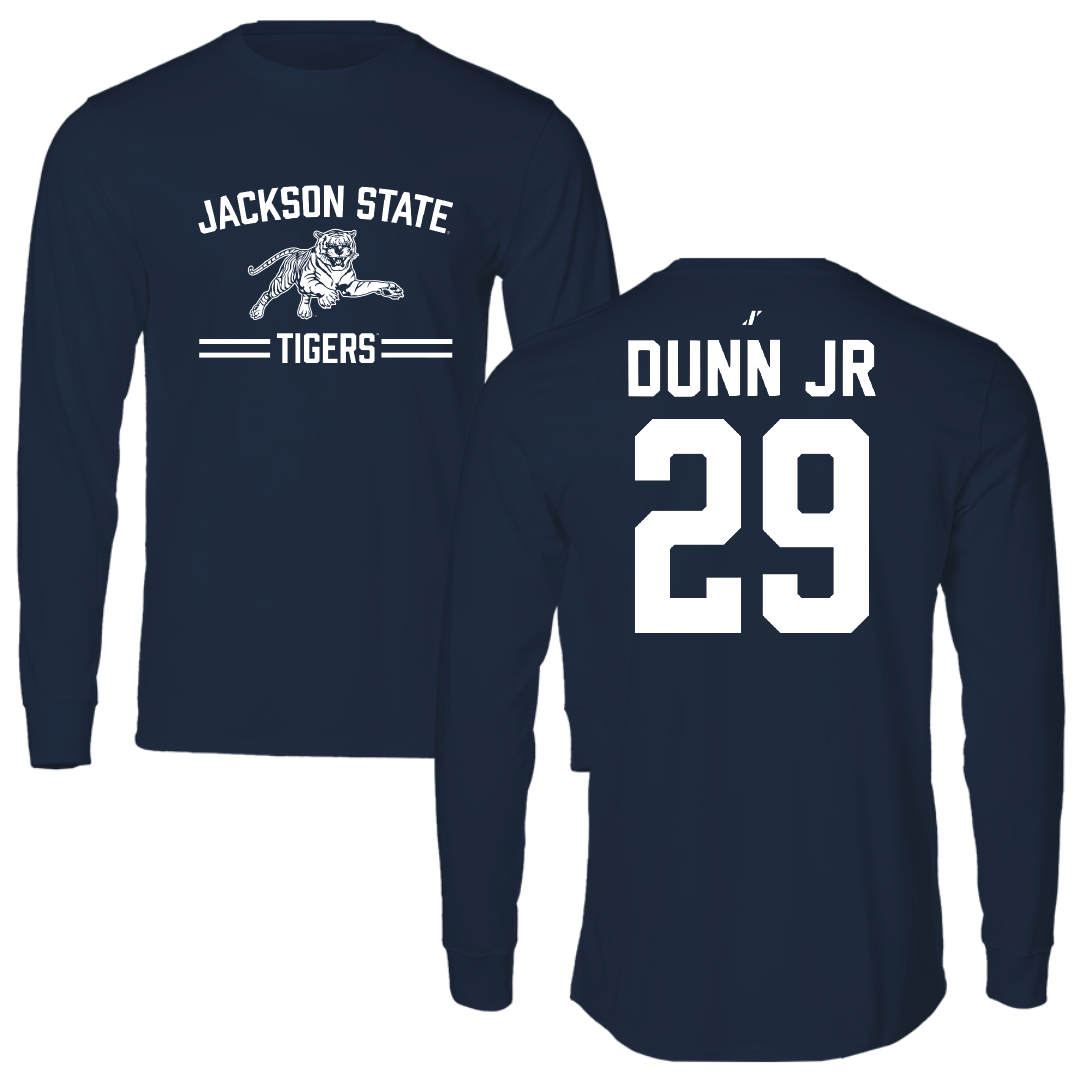 Jackson State University Football Navy General Performance Long Sleeve - #29 Frankie Dunn Jr