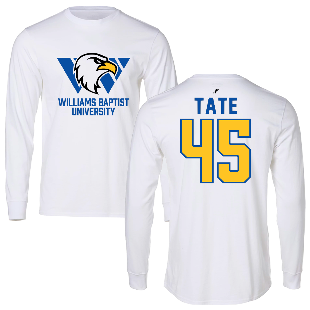 Williams Baptist University Baseball White Performance Long Sleeve - #45 Robbie Tate