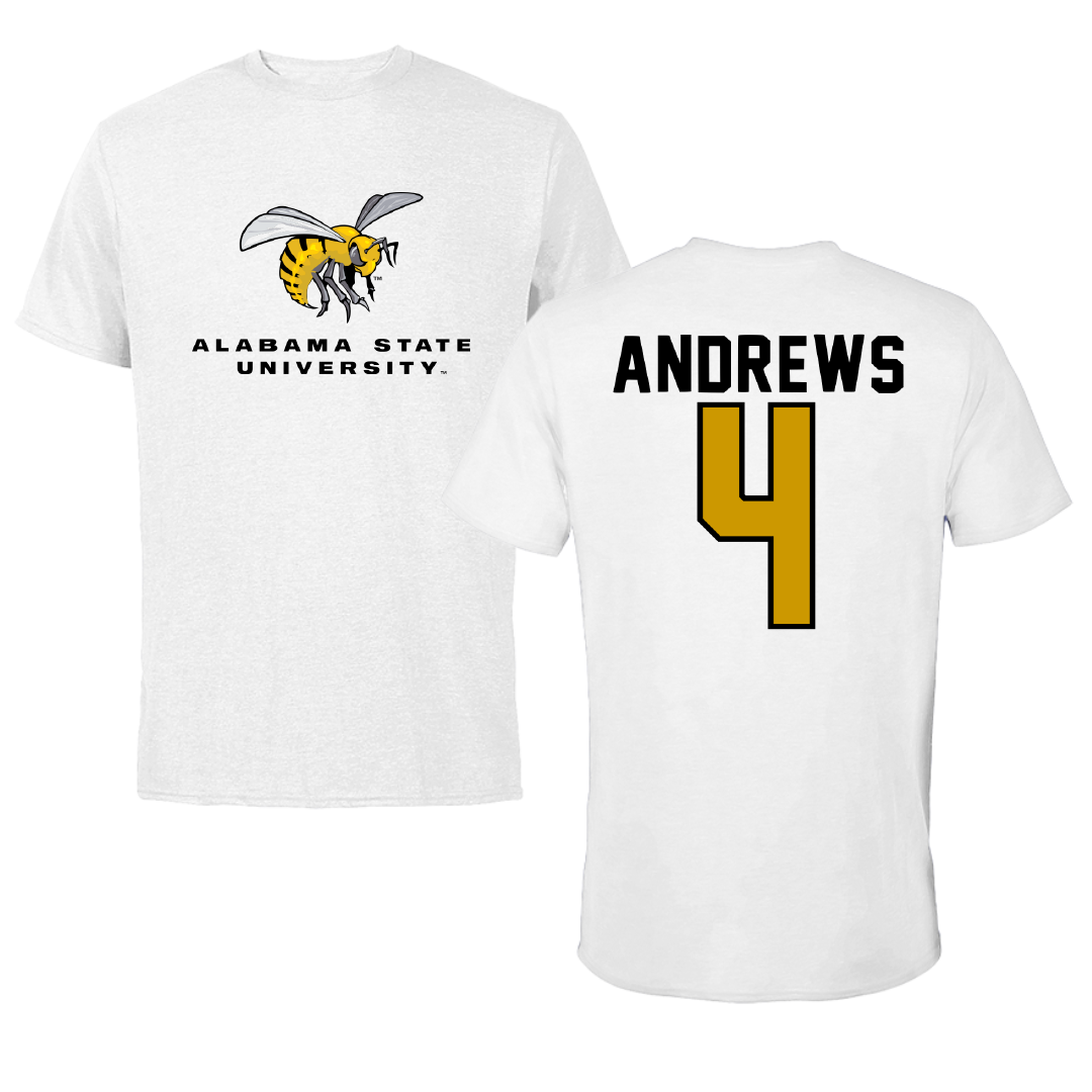 Alabama State University Basketball White Tee - #4 Mario Andrews