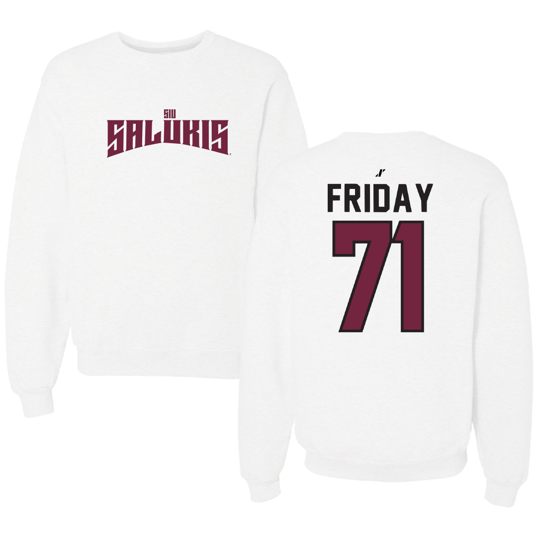 Southern Illinois University at Carbondale Football White Classic Crewneck - #71 Ostyn Friday
