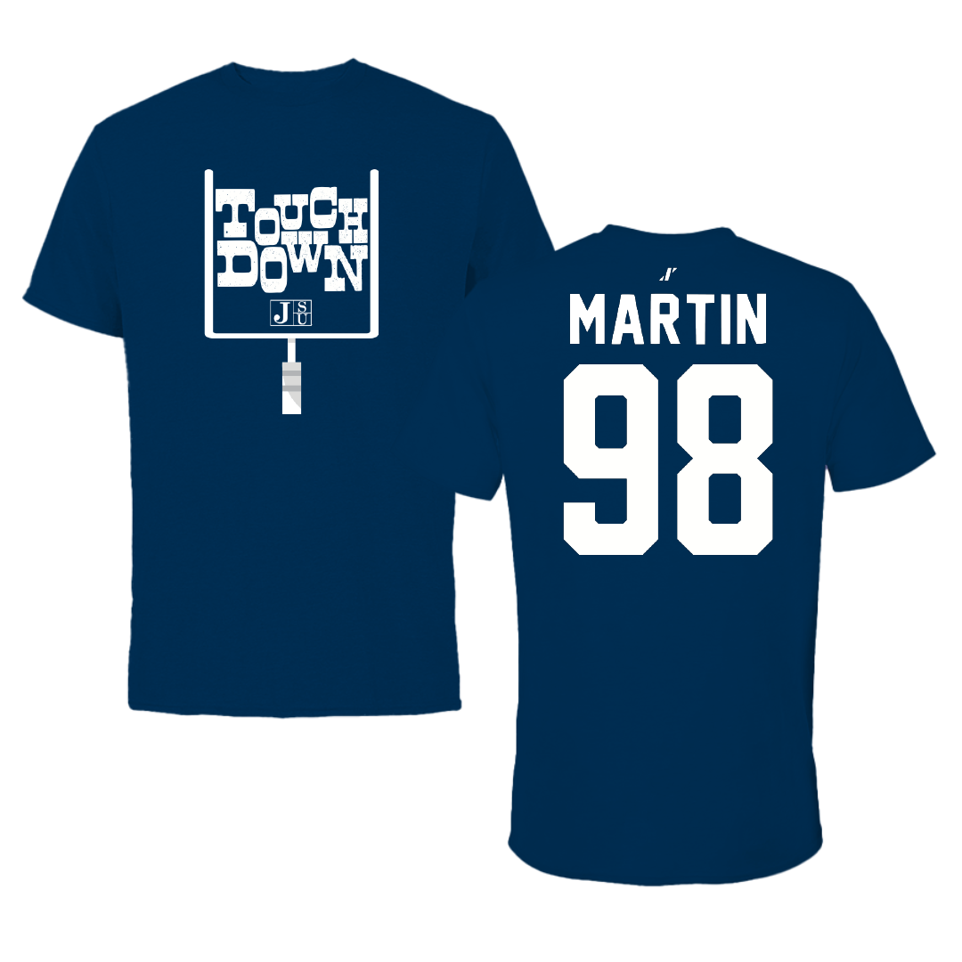 Jackson State University Football Navy Touchdown Tee - #98 Tyas Martin