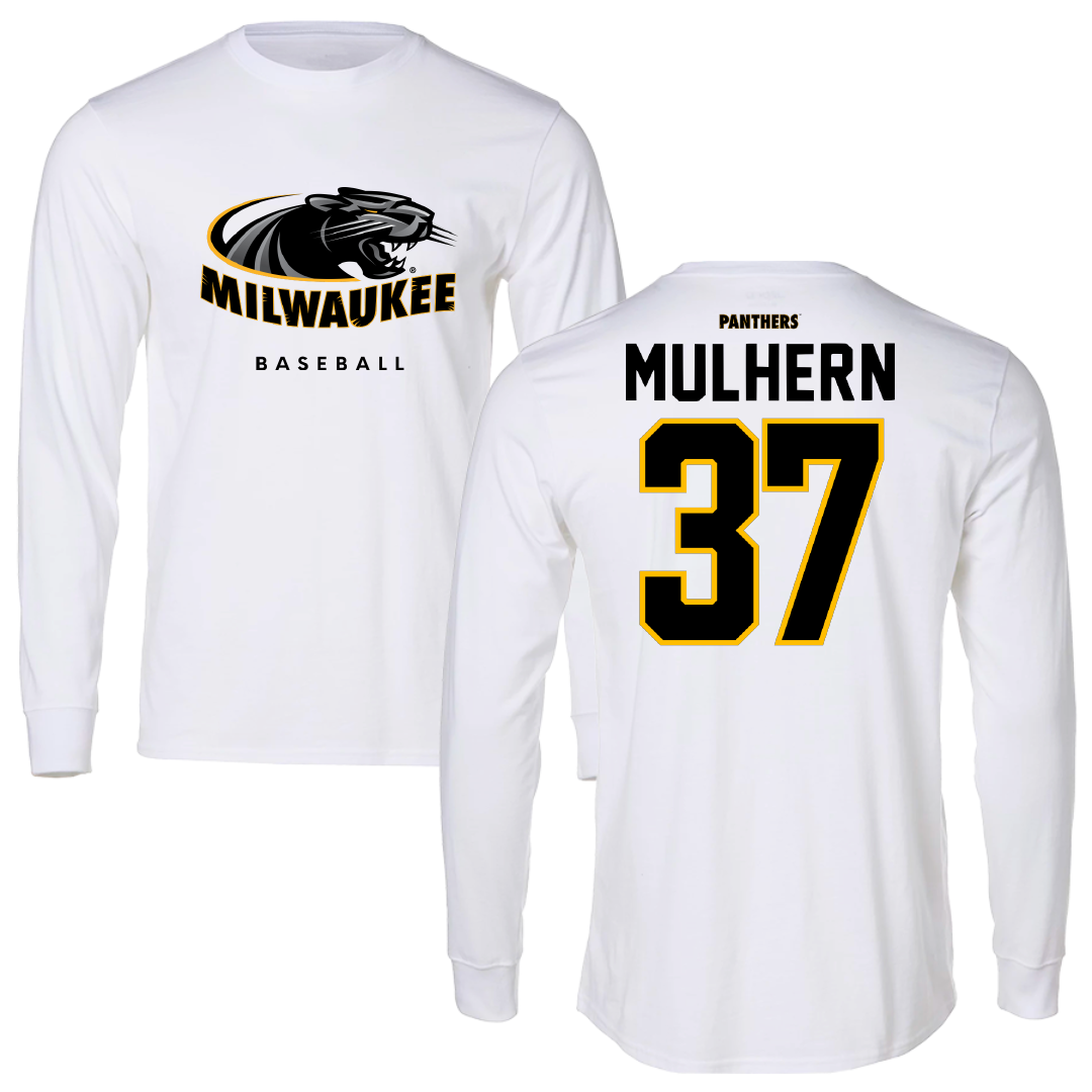 University of Wisconsin-Milwaukee Baseball White Performance Long Sleeve - #37 Eamonn Mulhern