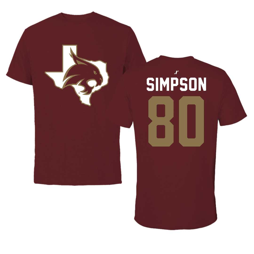 Texas State University Football Maroon State Tee - #80 Jake Simpson