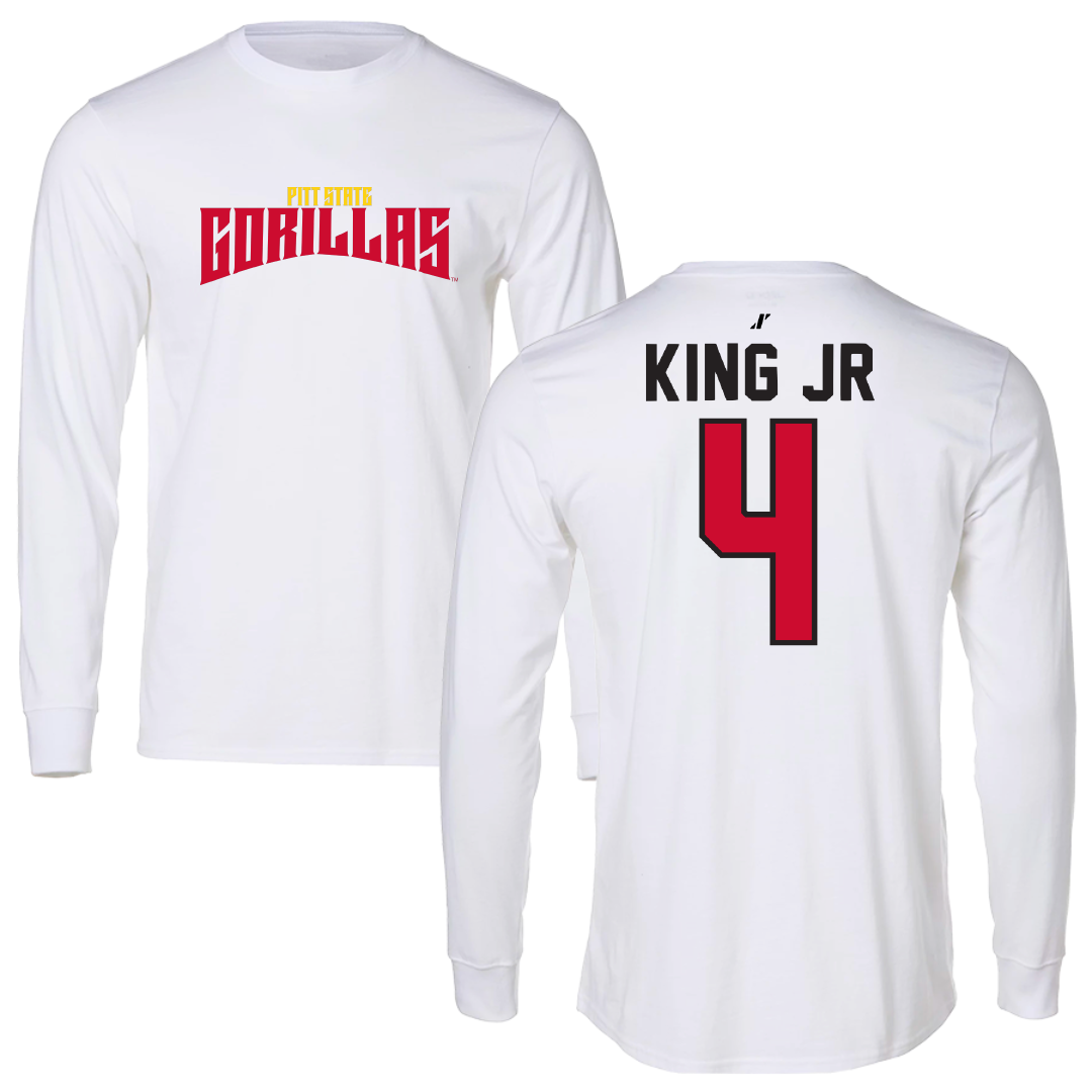 Pittsburg State University Football White Classic Performance Long Sleeve - #4 Reginald King Jr
