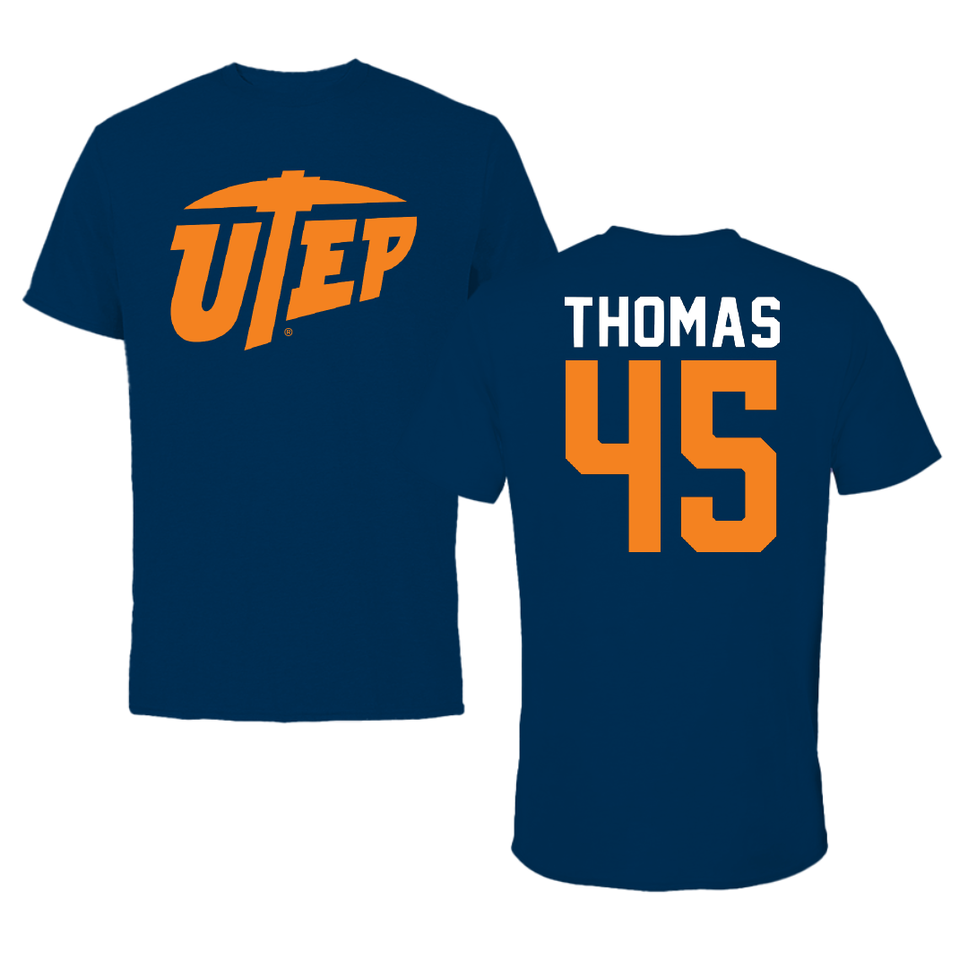 University of Texas at El Paso Football Navy Performance Tee - #45 Victor Thomas