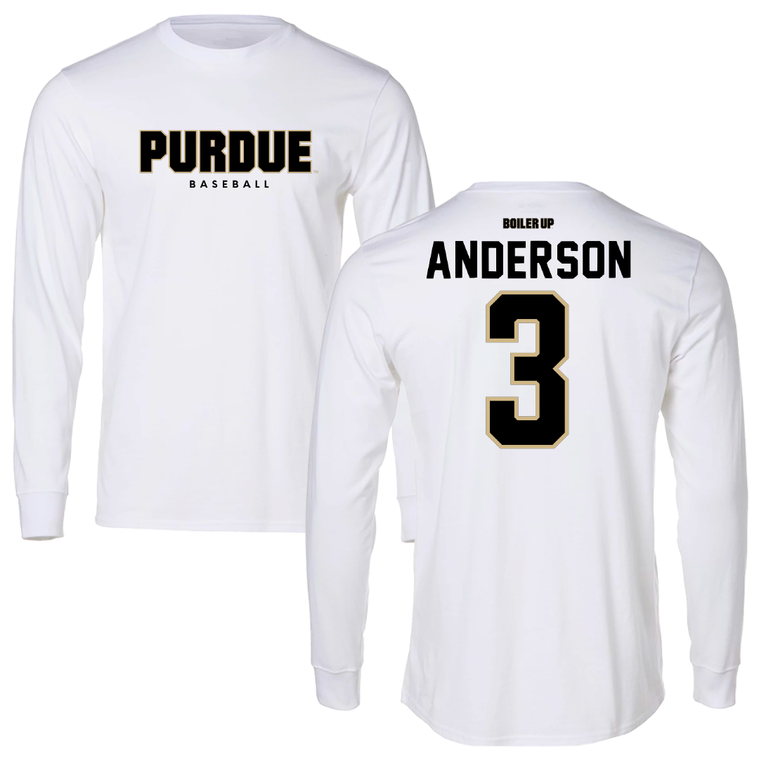 Purdue University Baseball White Long Sleeve - #3 Eli Anderson