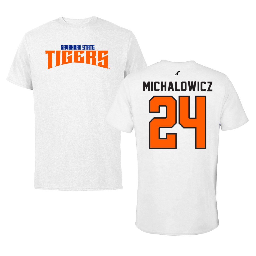Savannah State University Baseball White Classic Tee - #24 Will Michalowicz