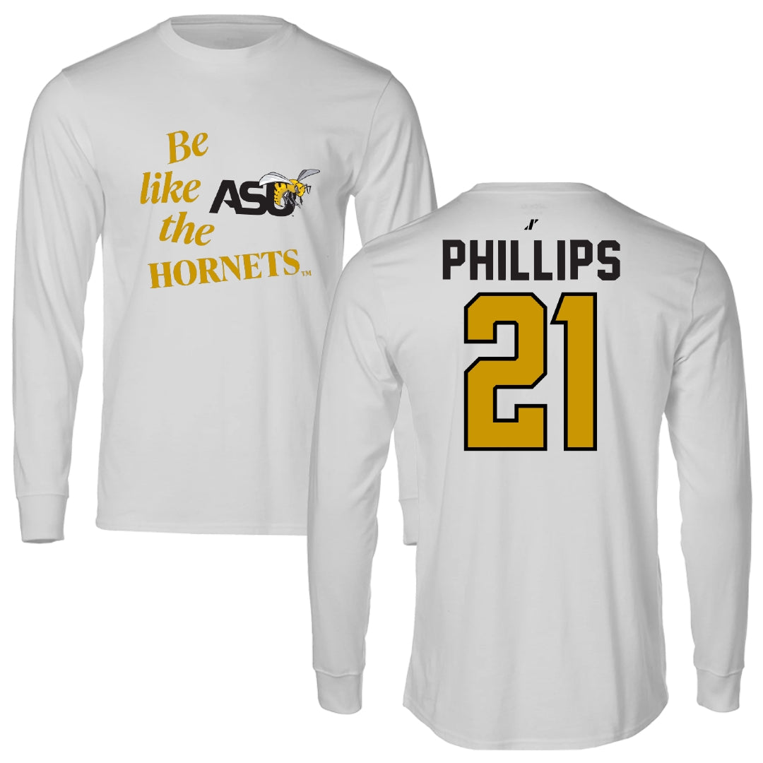 Alabama State University Football Light Gray Be Like Us Performance Long Sleeve - #21 Tre Phillips