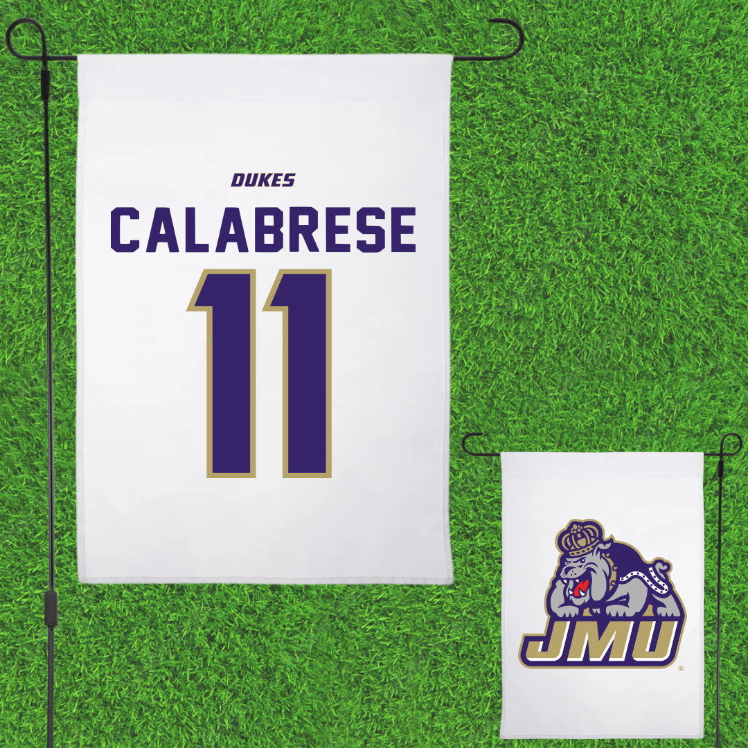 James Madison University Baseball White Garden Flag - #11 Coleman Calabrese