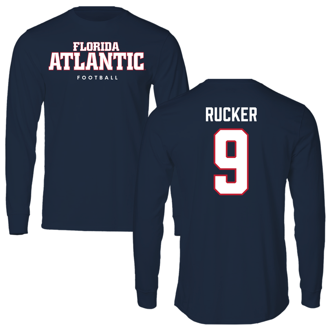 Florida Atlantic University Football Navy Block Long Sleeve - #9 Luke Rucker