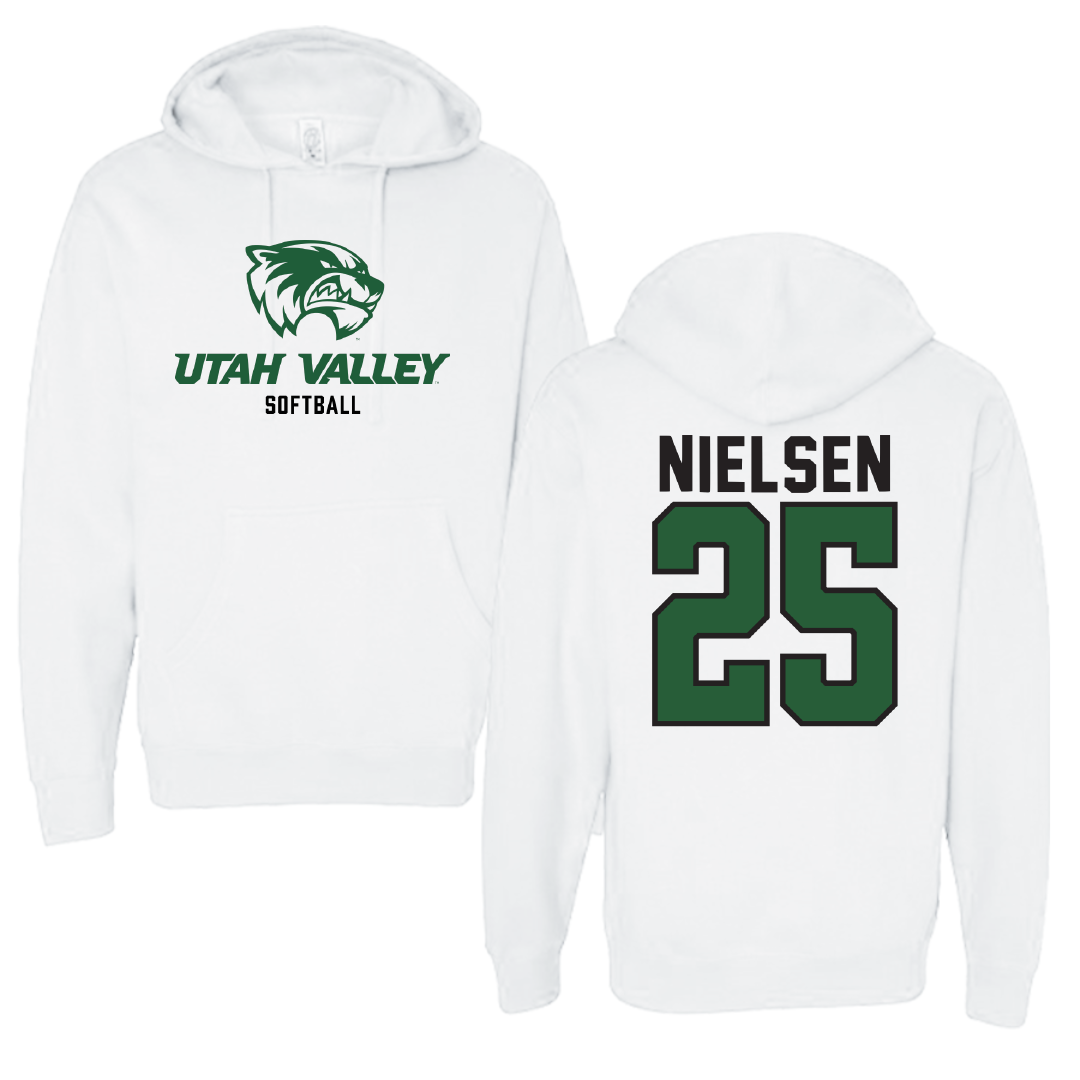 Utah Valley University Softball White Classic Hoodie - #25 Saige Nielsen
