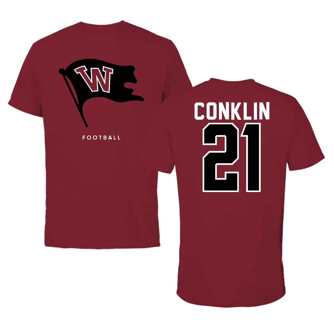 Whitworth University Football Cardinal Tee - #21 Gabriel Conklin