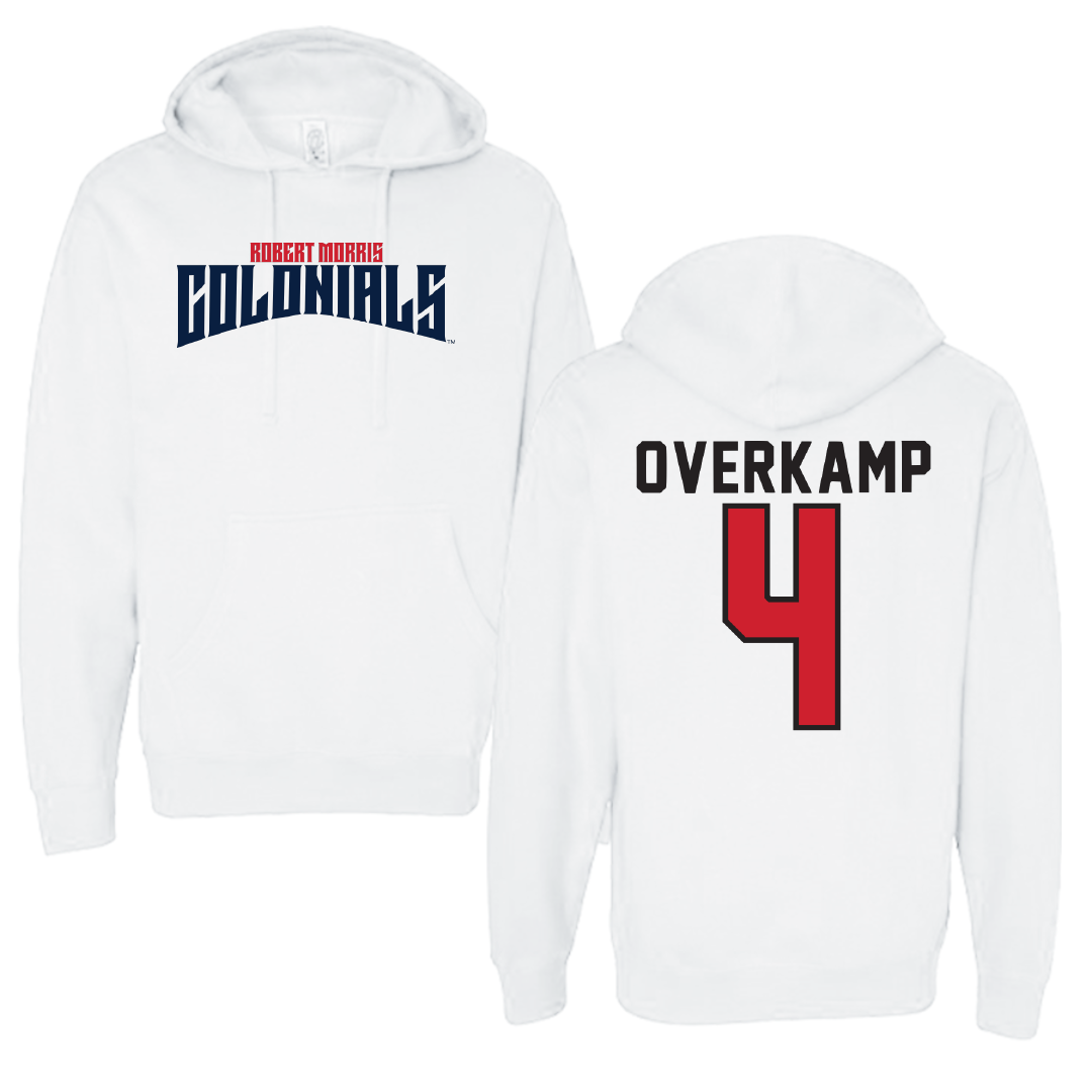 Robert Morris University Soccer White Classic Hoodie - #4 Fabian Overkamp