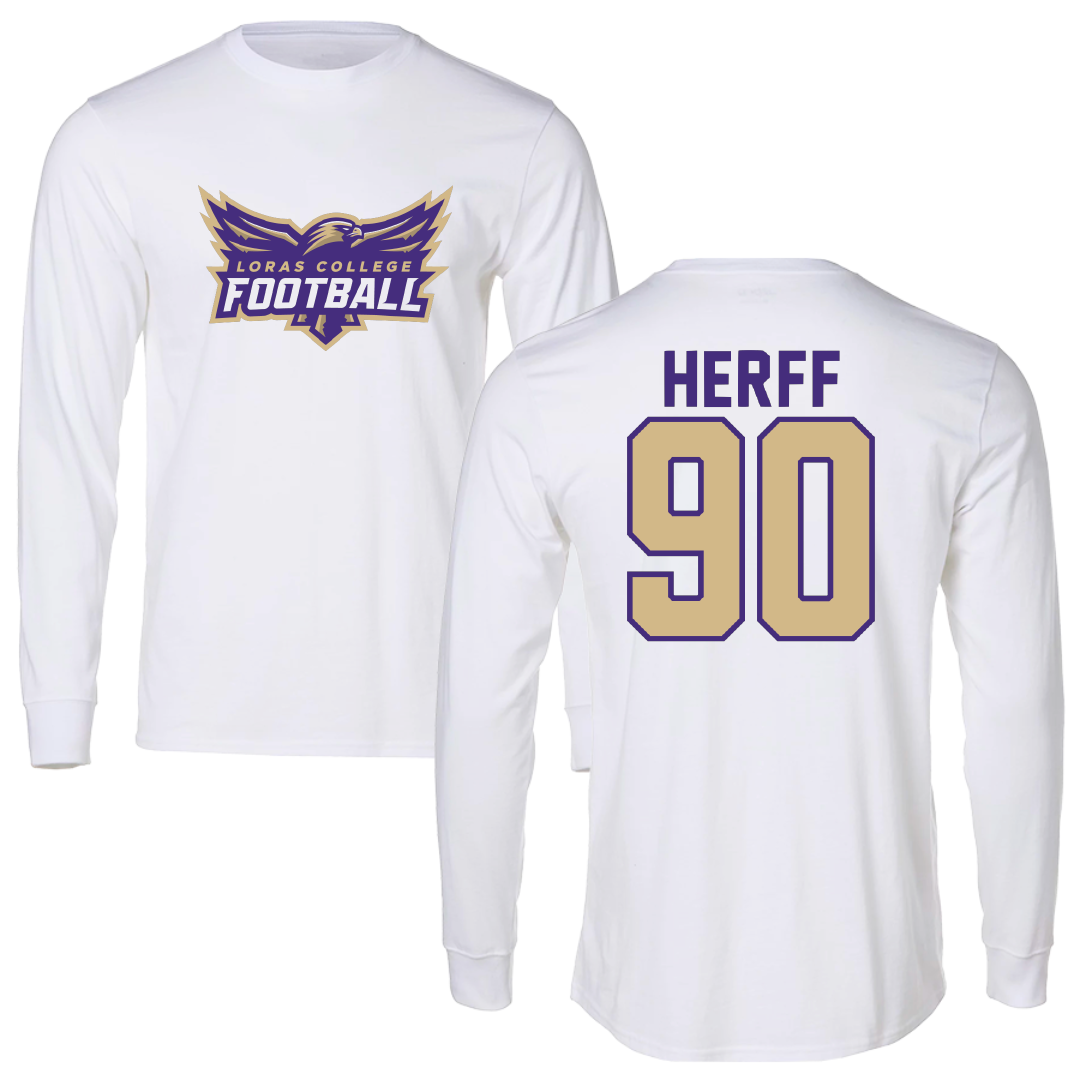 Loras College Football White Football Long Sleeve - #90 John Herff