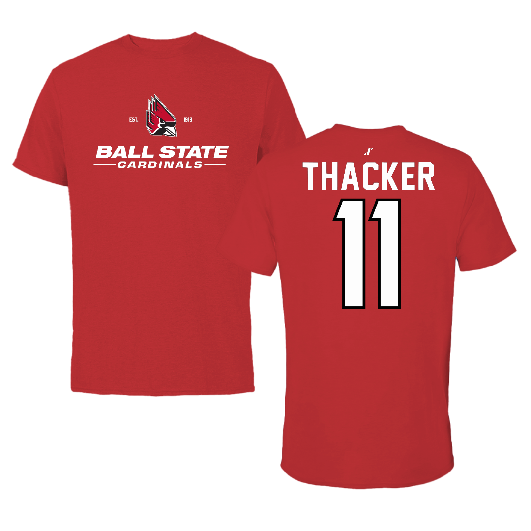Ball State University Football Red General Tee - #11 Isaiah Thacker