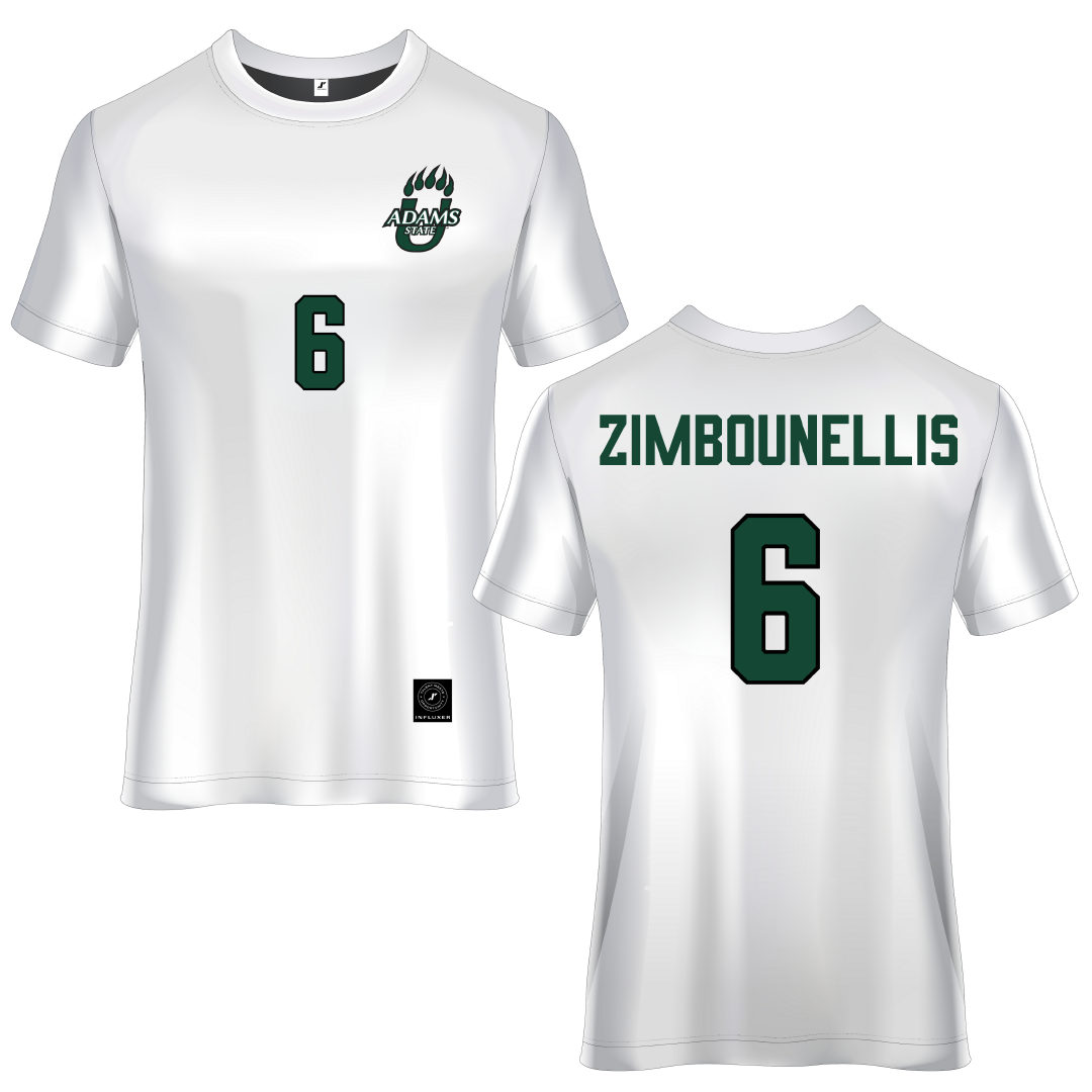 Adams State University White Soccer Jersey - #6 Tyler Zimbounellis