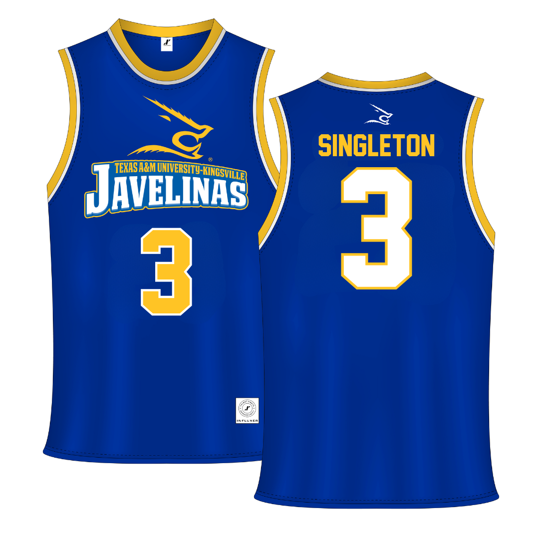Texas A&M University-Kingsville Blue Basketball Jersey - #3 Allen Singleton