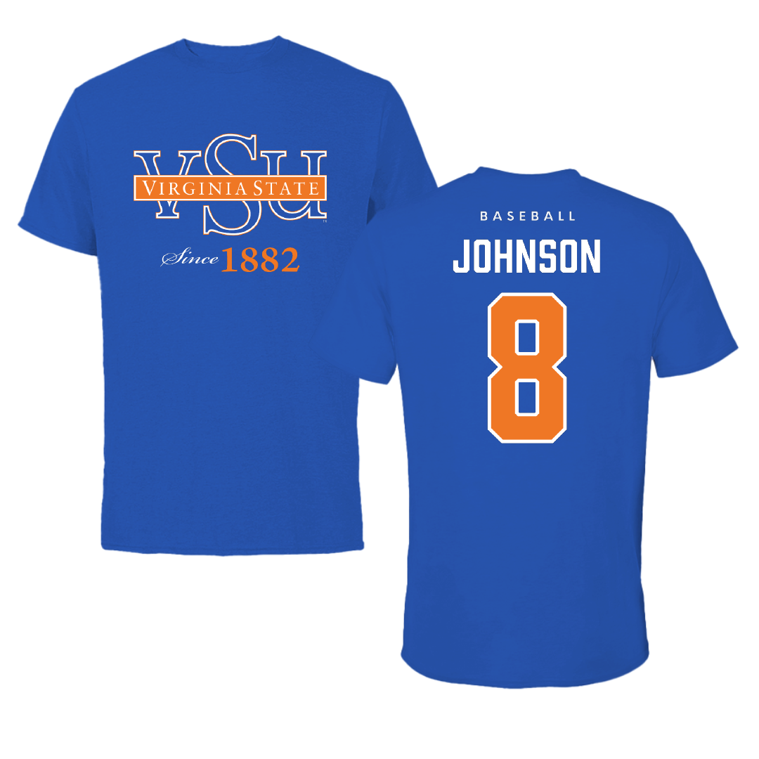 Virginia State University Baseball Blue Performance Tee - #8 David Johnson