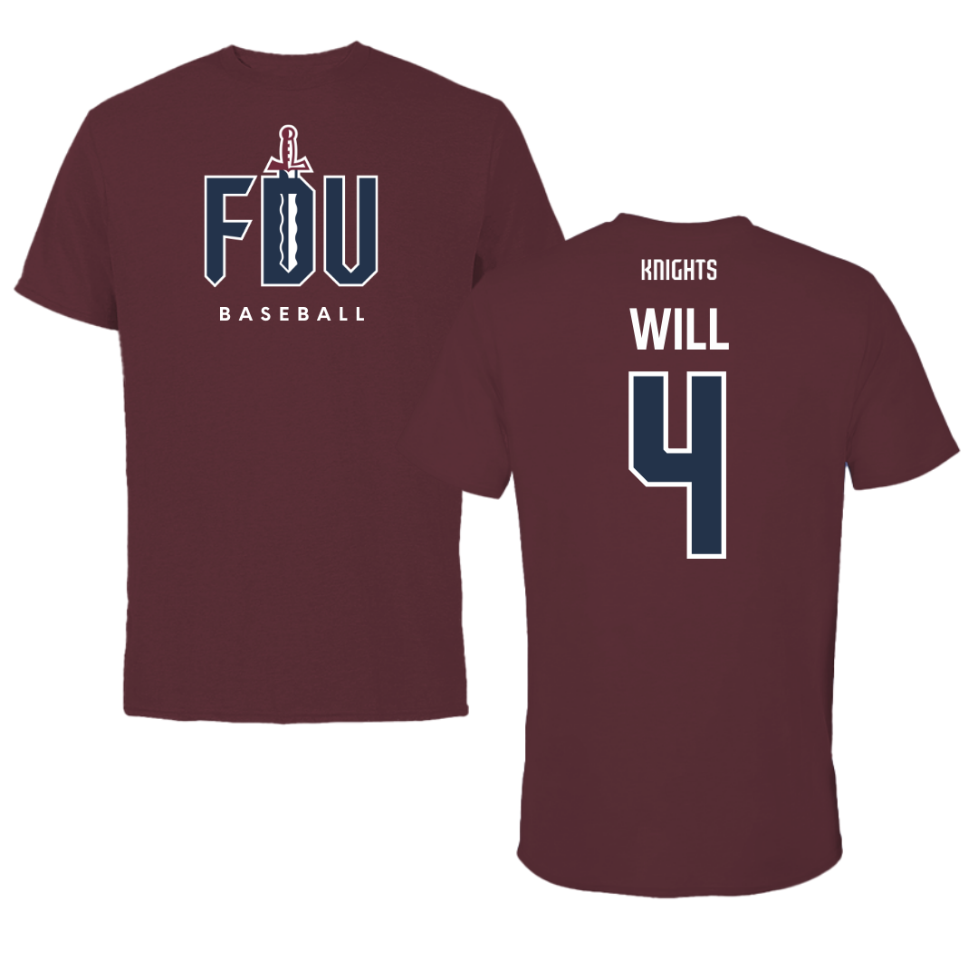 Fairleigh Dickinson University-Metropolitan Campus Baseball Maroon Tee - #4 Zack Will