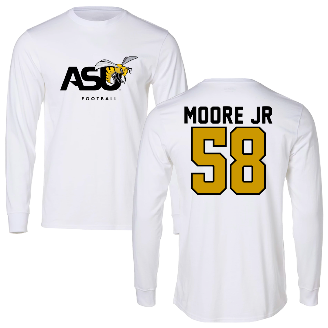 Alabama State University Football White Performance Long Sleeve - #58 Michael Moore Jr