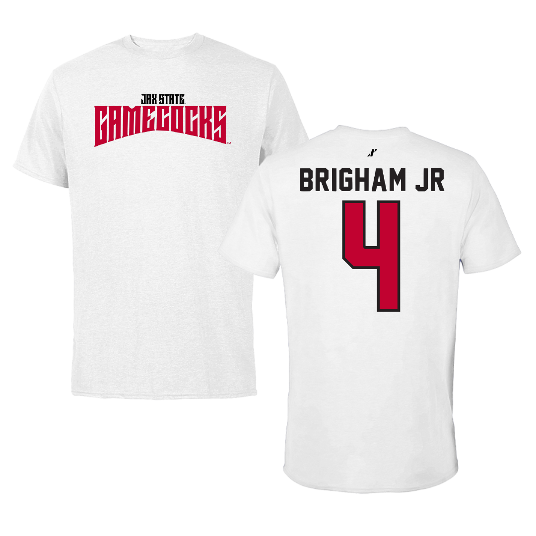 Jacksonville State University Basketball White Classics Performance Tee - #4 Marcellus Brigham Jr