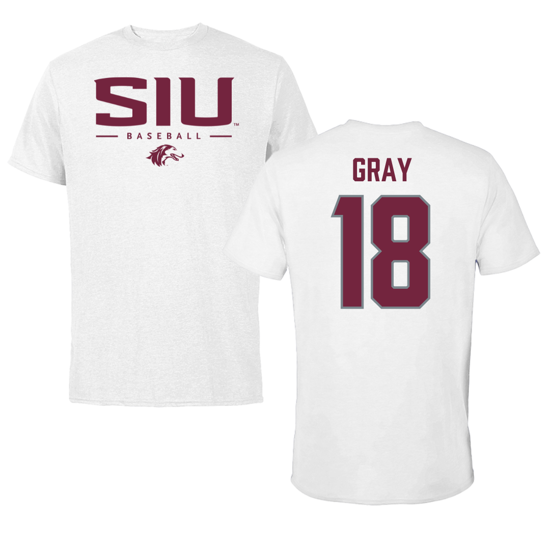 Southern Illinois University at Carbondale Baseball White Performance Tee - #18 Hesston Gray