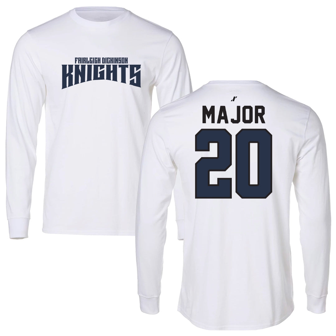 Fairleigh Dickinson University-Metropolitan Campus Soccer White Classic Performance Long Sleeve - #20 Madison Major