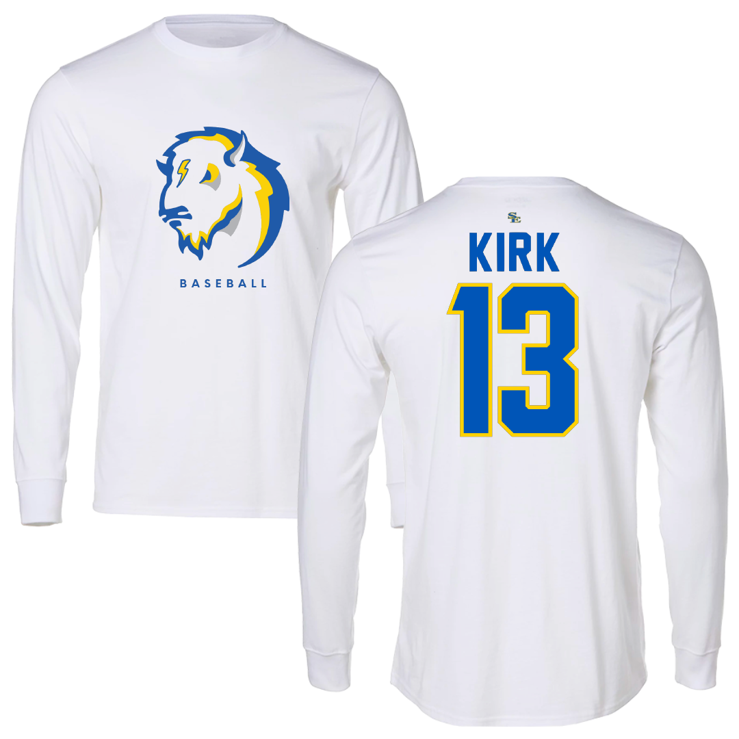 Southeastern Oklahoma State University Baseball White Performance Long Sleeve - #13 Ryan Kirk