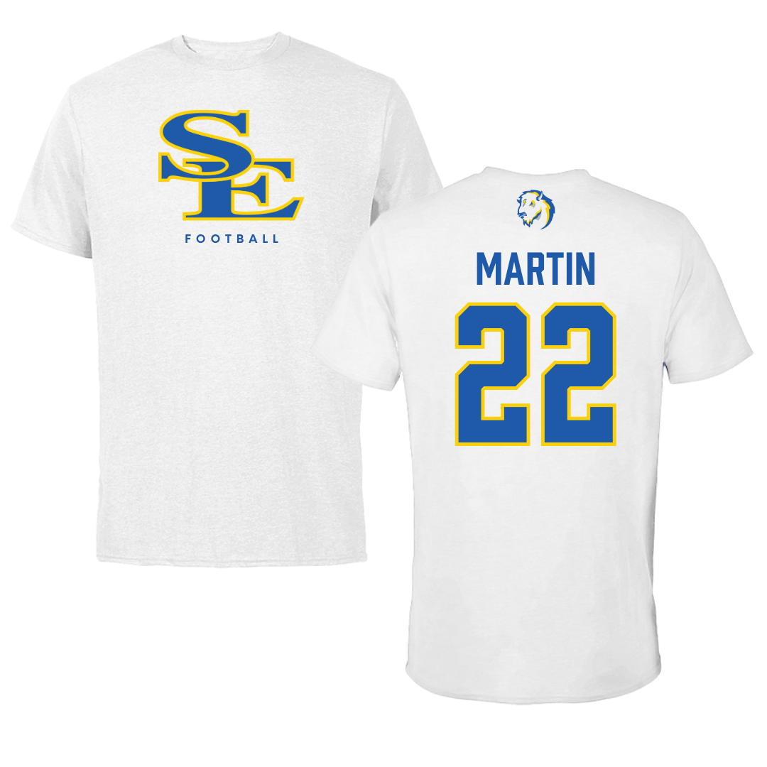 Southeastern Oklahoma State University Football White Tee - #22 Trelyn Martin