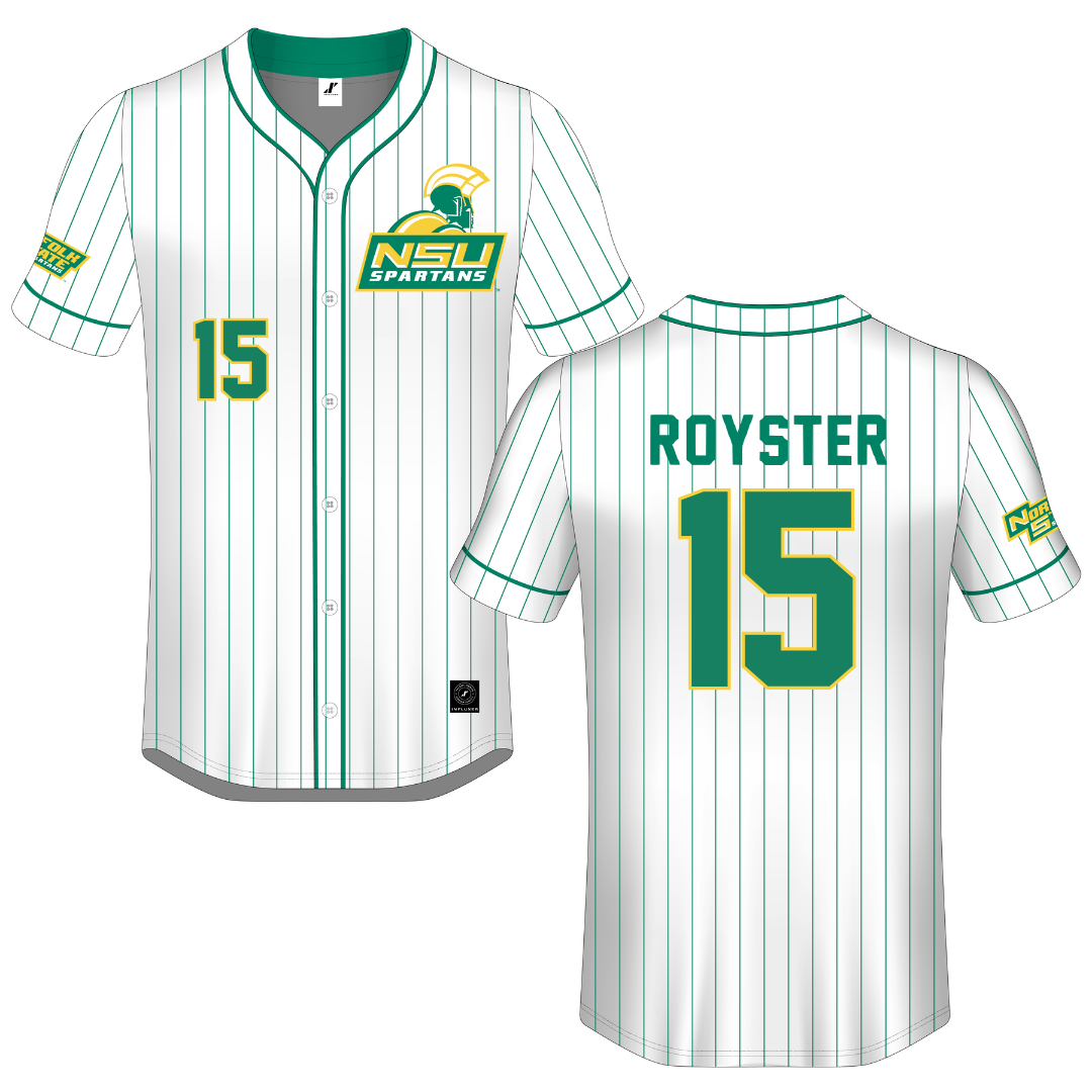 Norfolk State University White Pinstripe Button-Down Jersey - #15 Liam Royster