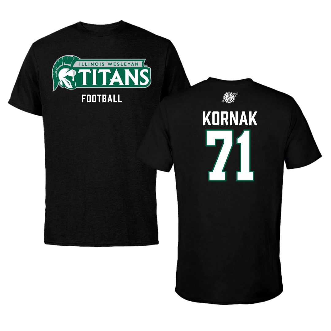 Illinois Wesleyan University Football Black Performance Tee - #71 Brady Kornak