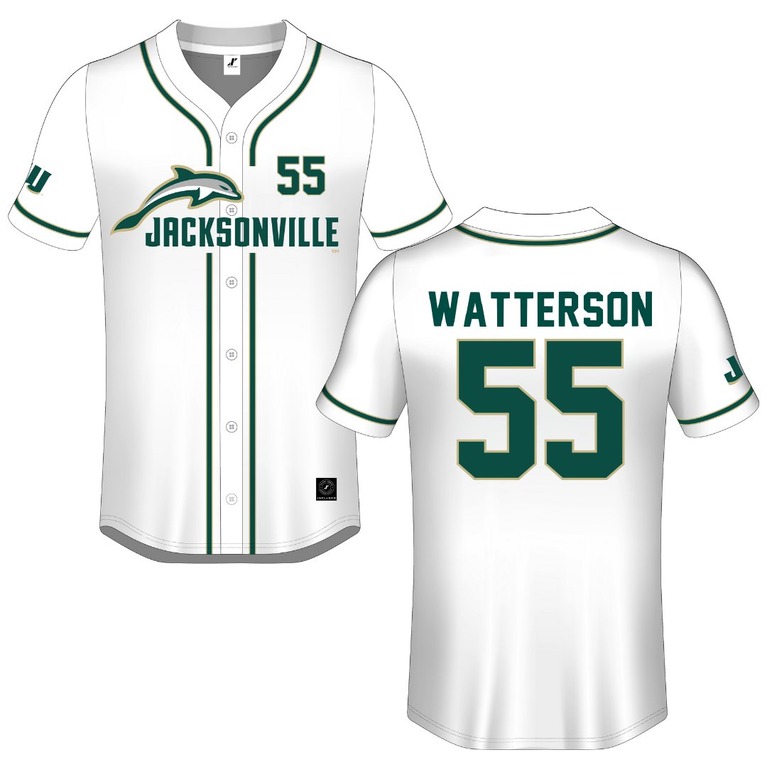Jacksonville University White Button-Down Jersey - #55 Dacie Watterson