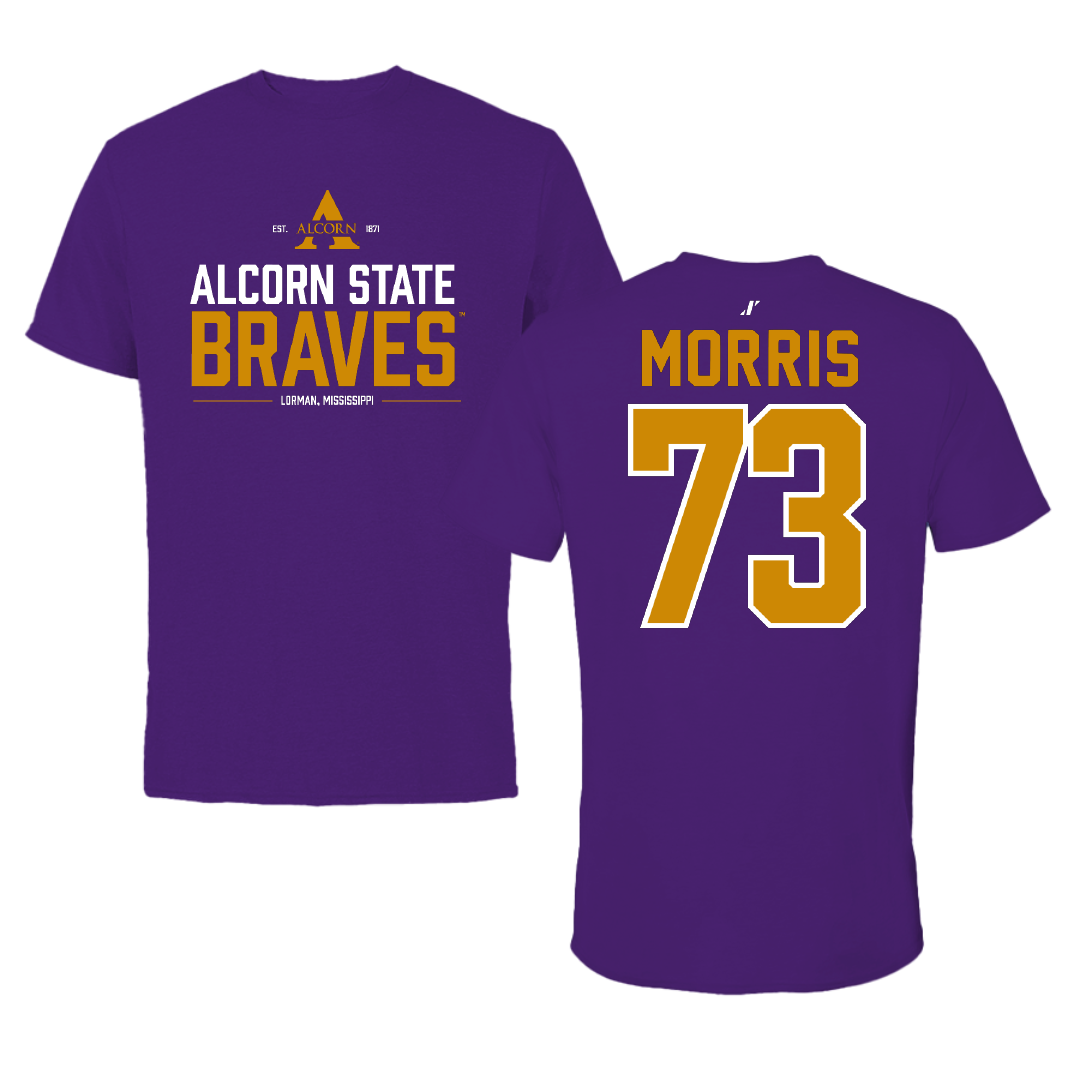 Alcorn State University Football Purple General Tee - #73 Ashton Morris