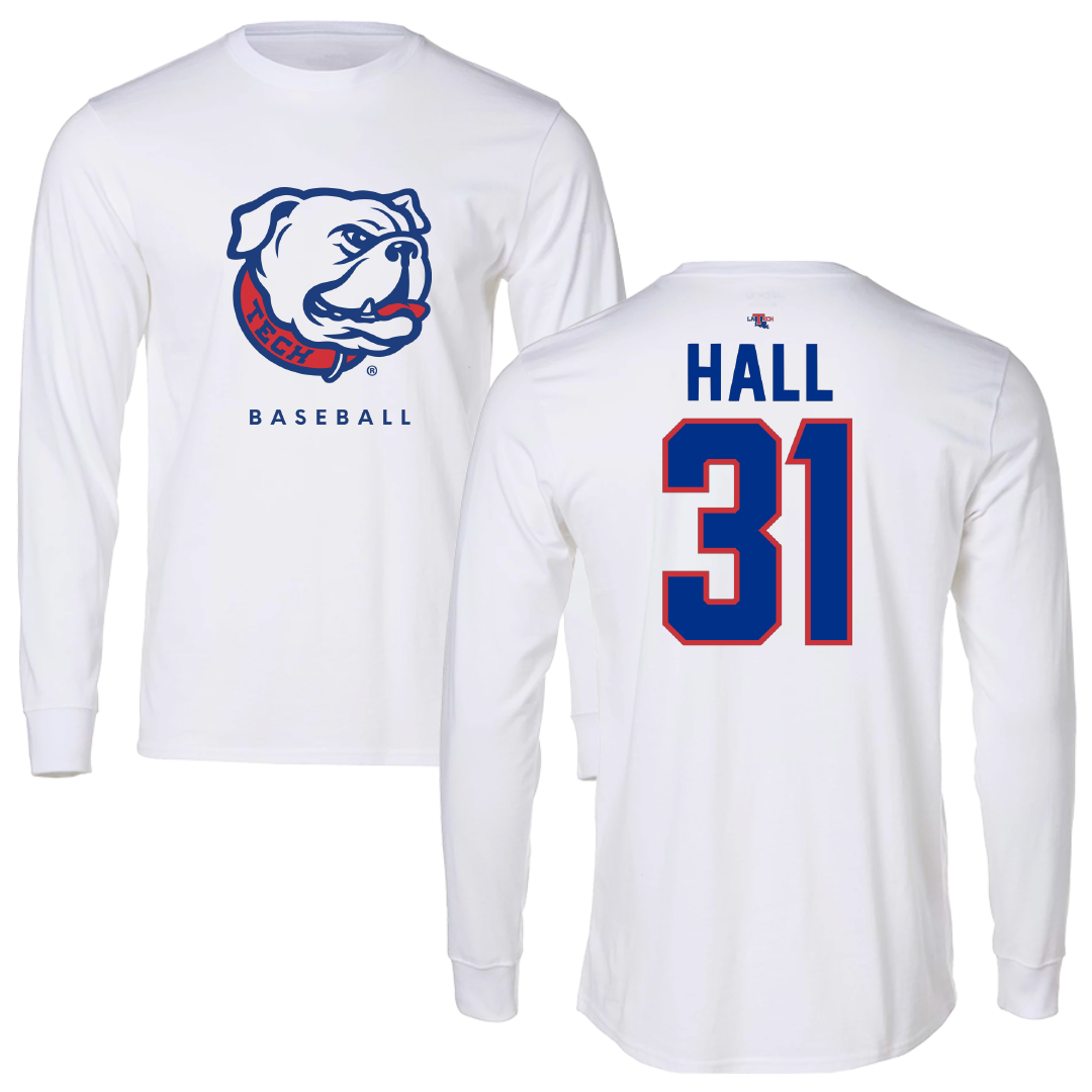 Louisiana Tech University Baseball White Performance Long Sleeve - #31 Caleb Hall